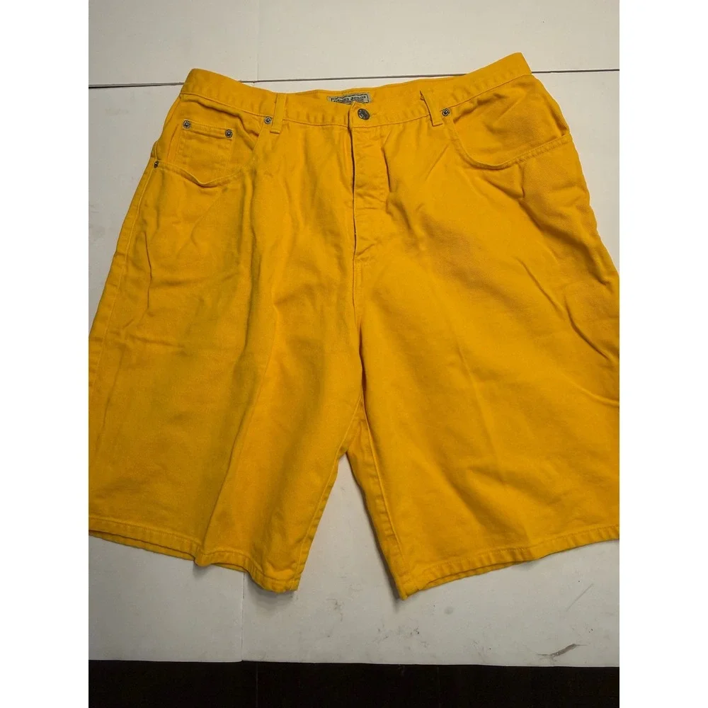 Vintage Guess Jeans Men Yellow Denim Shorts Size 36 90s Streetwear Button Fly
